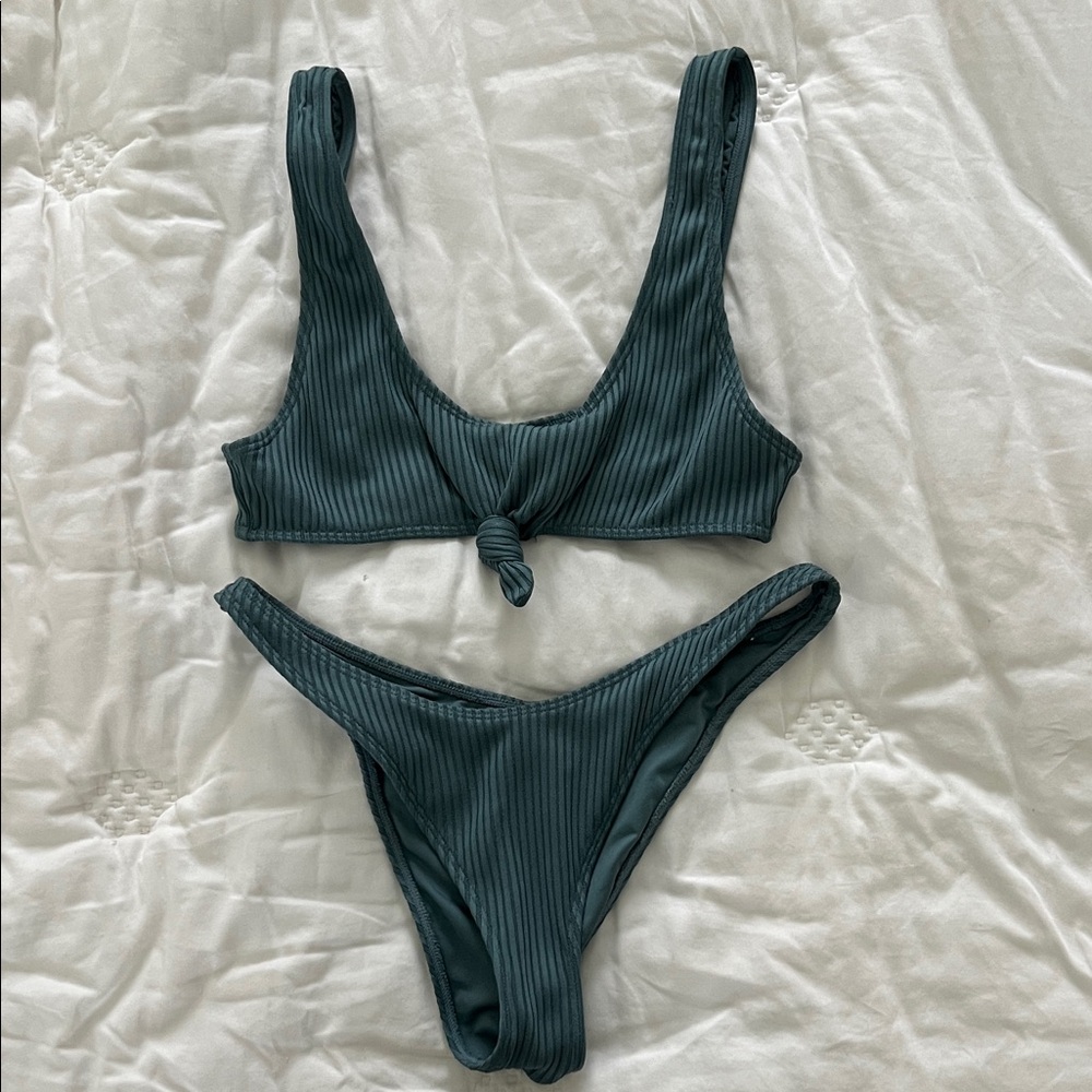 Sage Ribbed Knotted Bikini